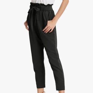 Grace Karin High Waisted Business Casual Cropped Paper Bag Pants Black Medium